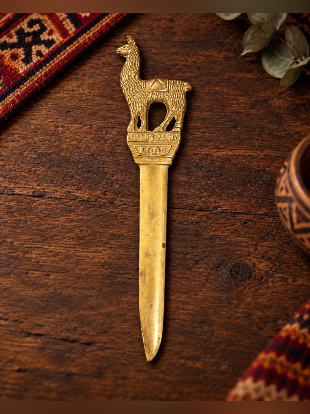 Vintage Peruvian Brass Llama Letter Opener Peru Souvenir Desk Accessory Collect